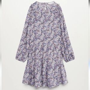 MNG Mango Girls Floral Dress Lavender Flared Puff Sleeves Cottagecore Size 11-12